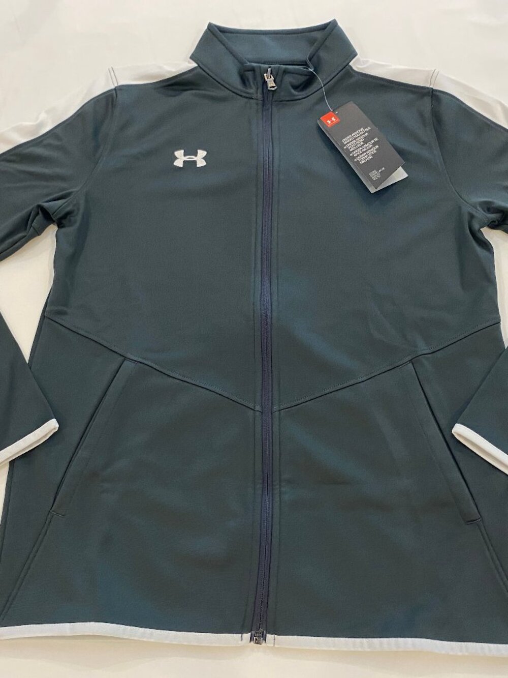 UNDER ARMOUR Boys' Full Zip Rival Knit Track Jacket NWT Youth XL Dark Gray White